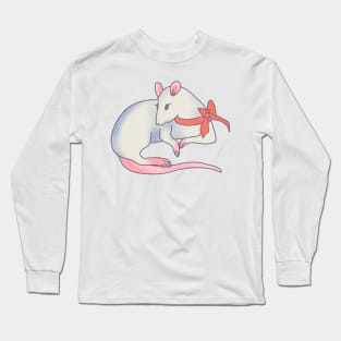 White Rat Red Ribbon Long Sleeve T-Shirt